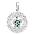 Sterling Silver Rhodium-plated Enamel Bahamas Circle w/Turtle Pendant