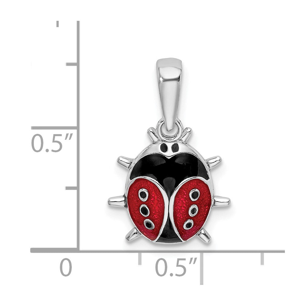 Sterling Silver Rhodium-plated Polished 3D Enameled Ladybug Pendant