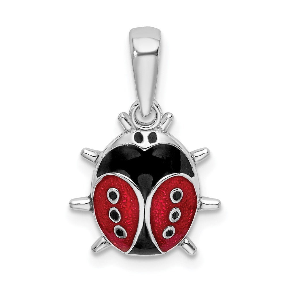 Sterling Silver Rhodium-plated Polished 3D Enameled Ladybug Pendant