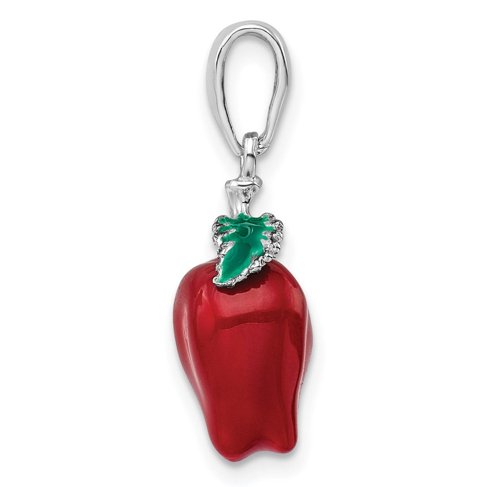 Sterling Silver Rhodium-plated Polished 3D Enameled Apple Pendant