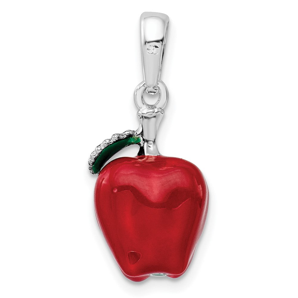 Sterling Silver Rhodium-plated Polished 3D Enameled Apple Pendant