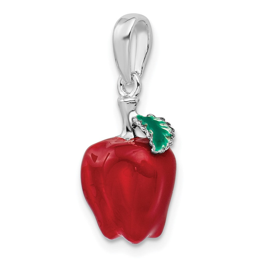 Sterling Silver Rhodium-plated Polished 3D Enameled Apple Pendant