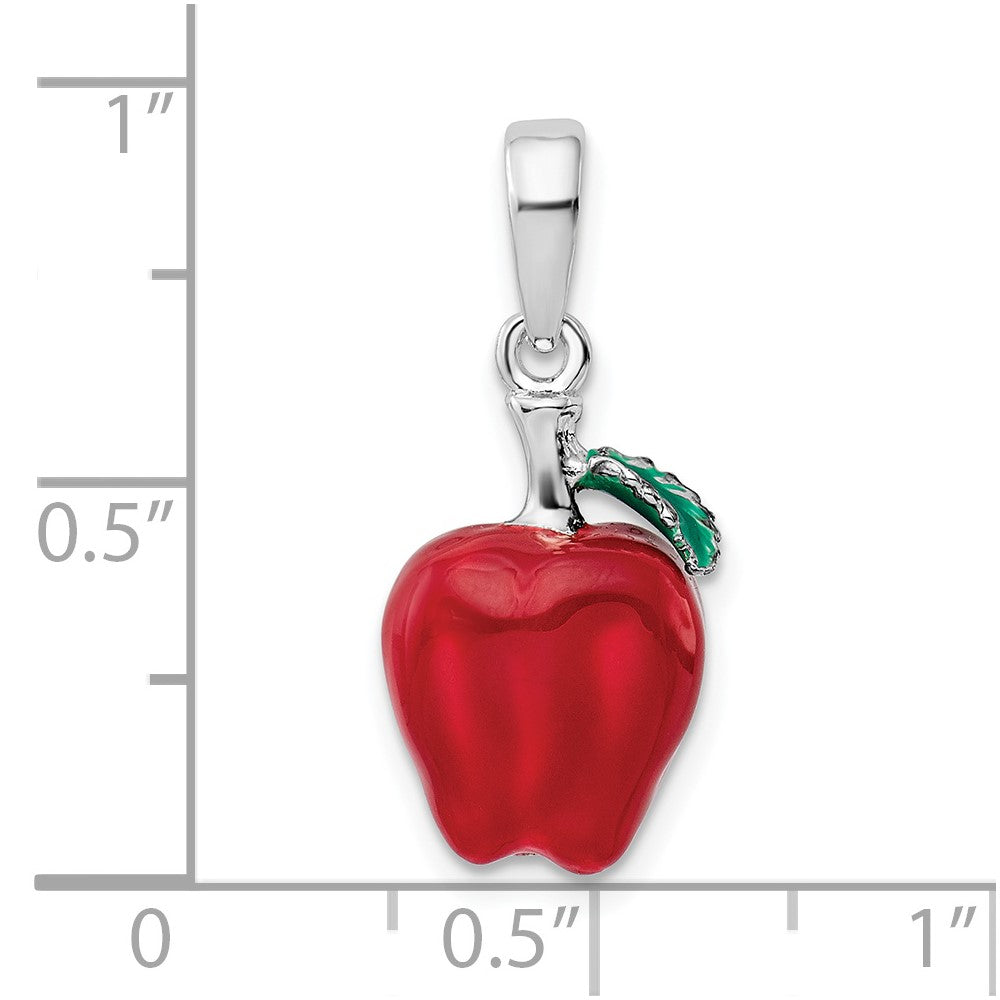 Sterling Silver Rhodium-plated Polished 3D Enameled Apple Pendant
