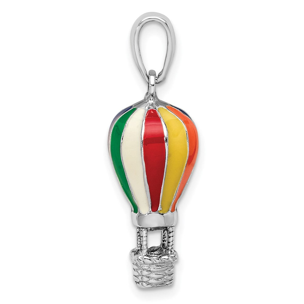 Sterling Silver Rhodium-plated 3D Enameled Hot Air Balloon Pendant