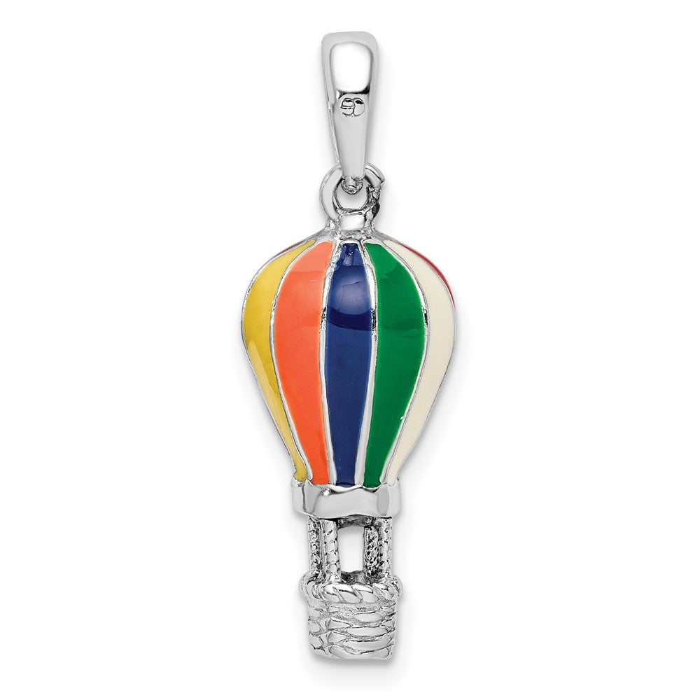 Sterling Silver Rhodium-plated 3D Enameled Hot Air Balloon Pendant