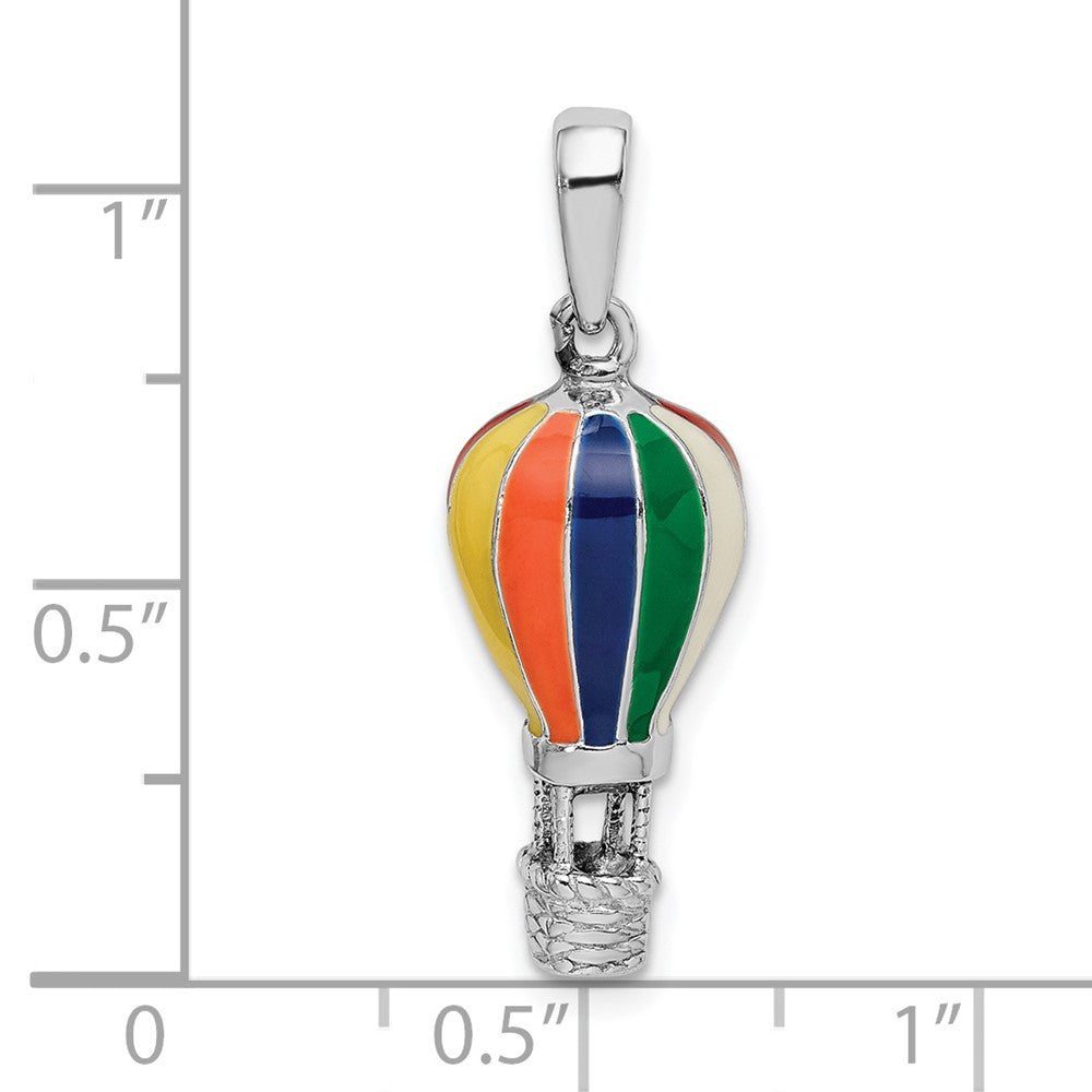 Sterling Silver Rhodium-plated 3D Enameled Hot Air Balloon Pendant