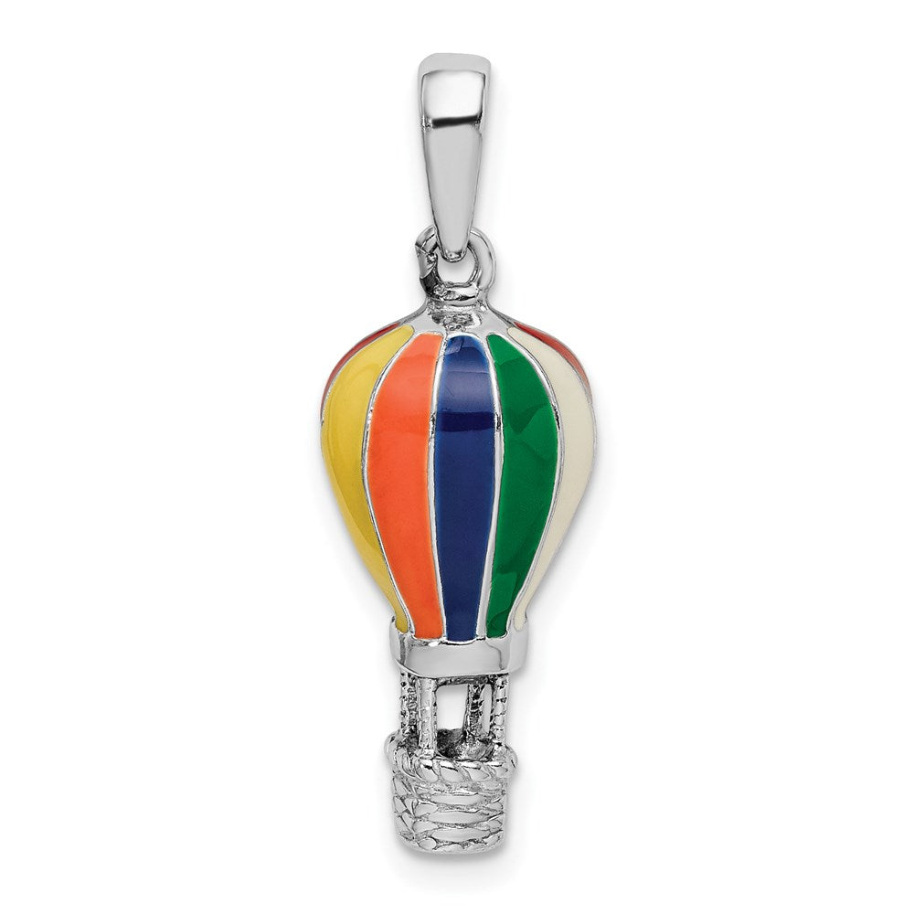 Sterling Silver Rhodium-plated 3D Enameled Hot Air Balloon Pendant