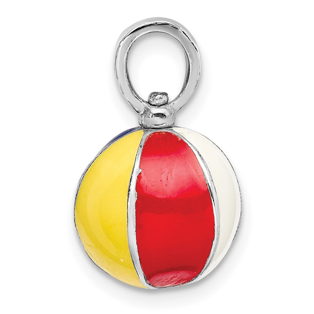 Sterling Silver Rhodium-plated Polished 3D Enameled Beach Ball Pendant