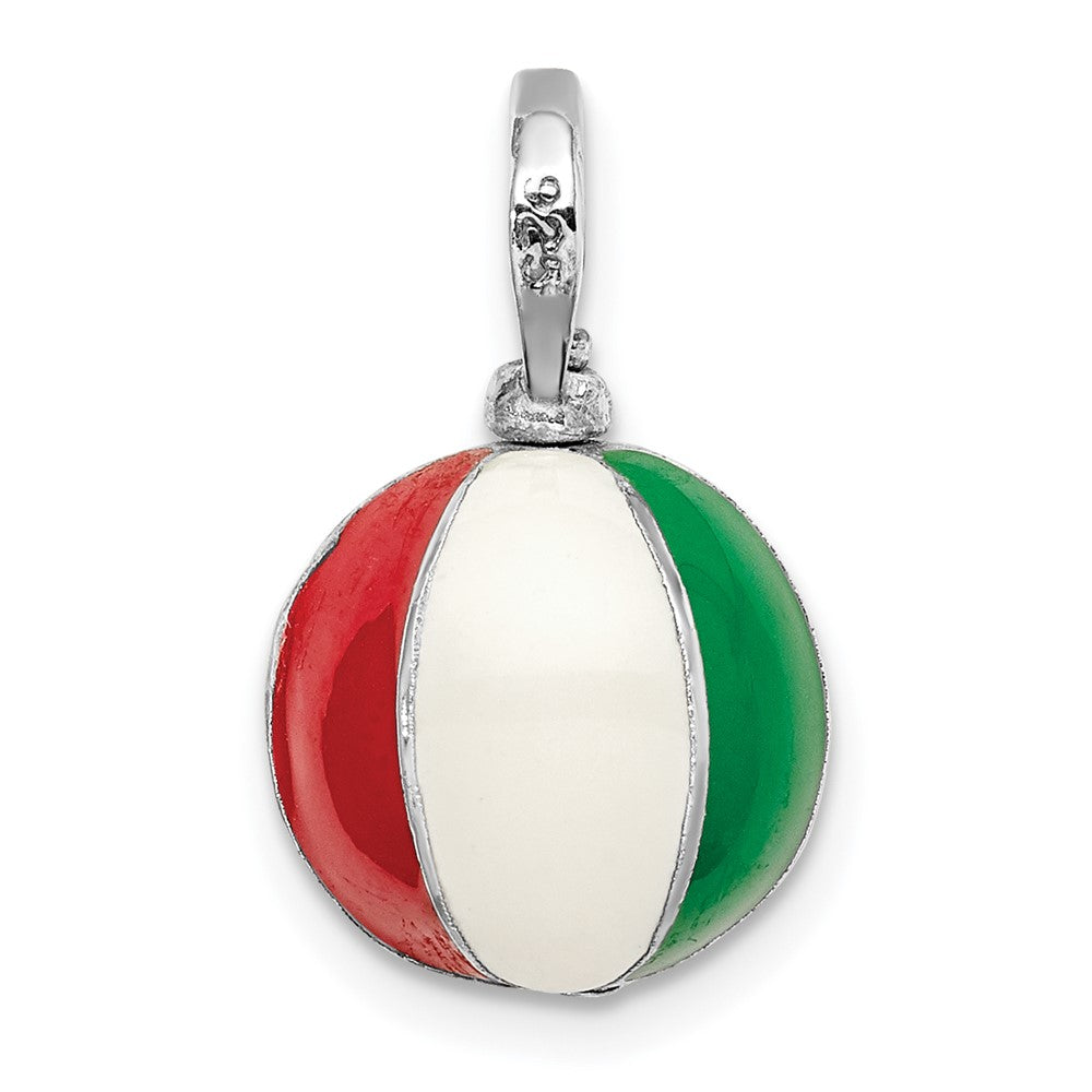 Sterling Silver Rhodium-plated Polished 3D Enameled Beach Ball Pendant