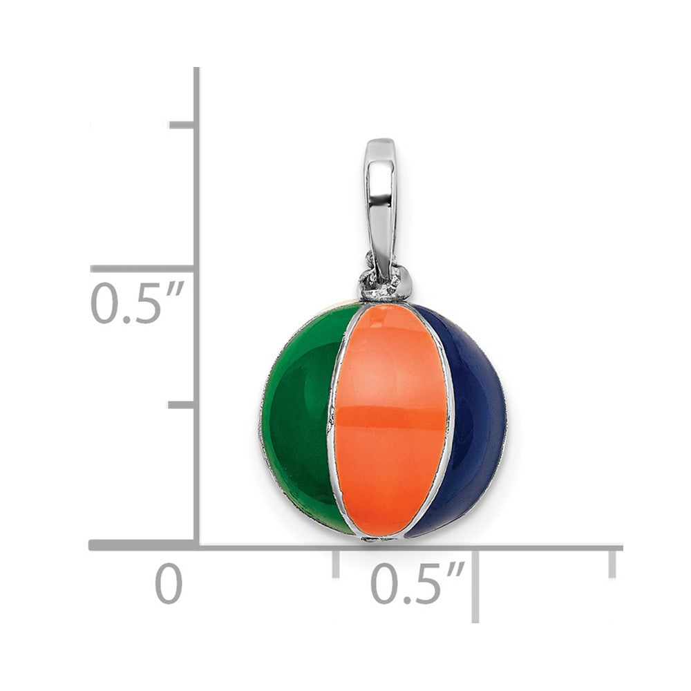Sterling Silver Rhodium-plated Polished 3D Enameled Beach Ball Pendant