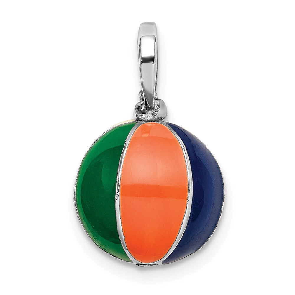 Sterling Silver Rhodium-plated Polished 3D Enameled Beach Ball Pendant