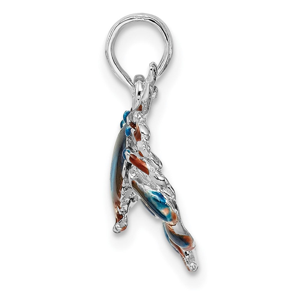 Sterling Silver Rhodium-plated Polished Enamel Blue Stone Crab Pendant