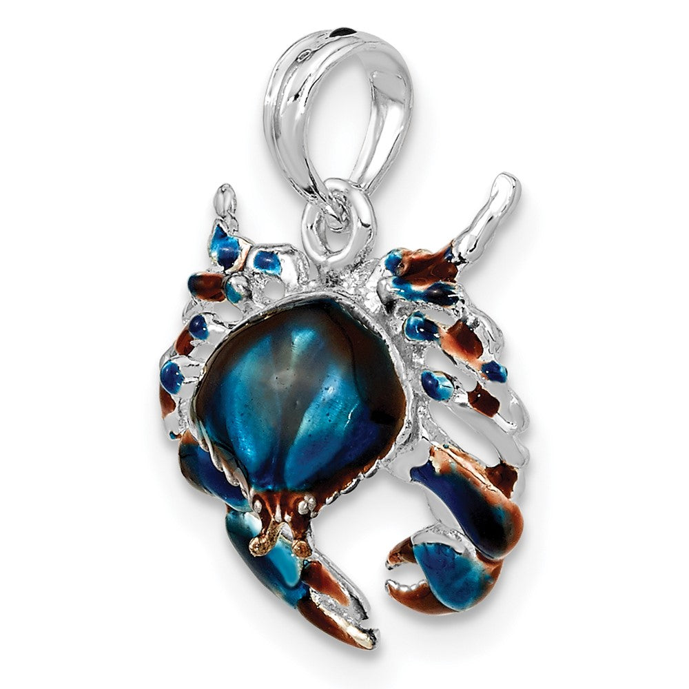 Sterling Silver Rhodium-plated Polished Enamel Blue Stone Crab Pendant