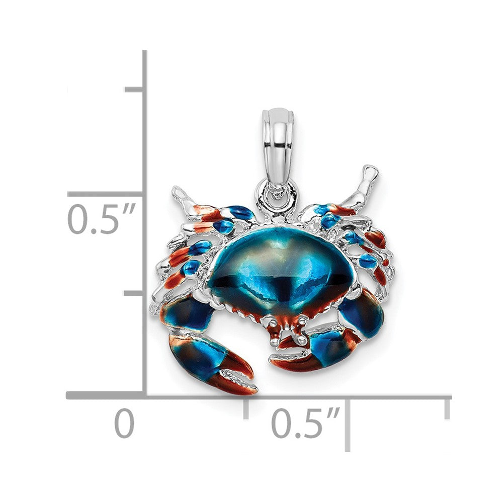 Sterling Silver Rhodium-plated Polished Enamel Blue Stone Crab Pendant