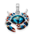 Sterling Silver Rhodium-plated Polished Enamel Blue Stone Crab Pendant