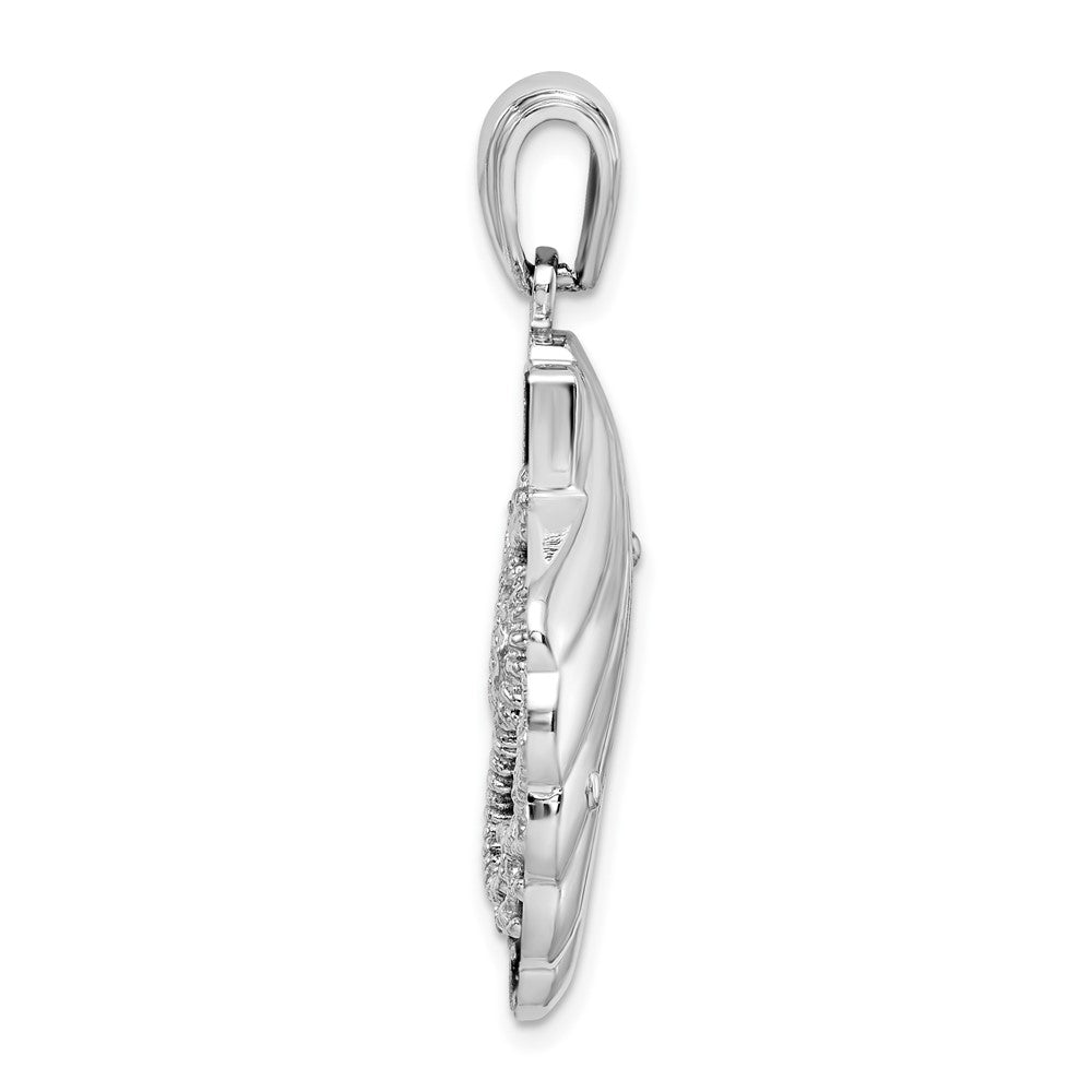 Sterling Silver Rhodium-plated Enameled Blue Shell w/Seahorse Pendant