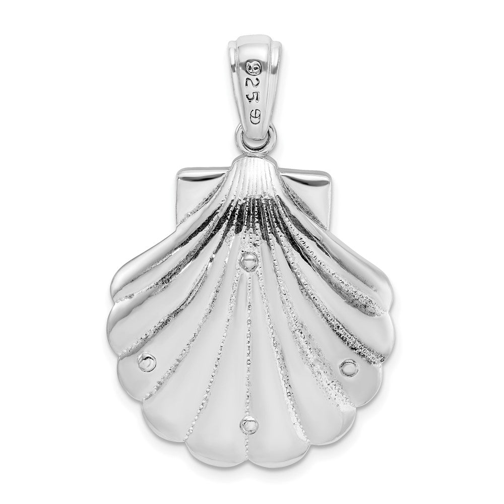 Sterling Silver Rhodium-plated Enameled Blue Shell w/Seahorse Pendant