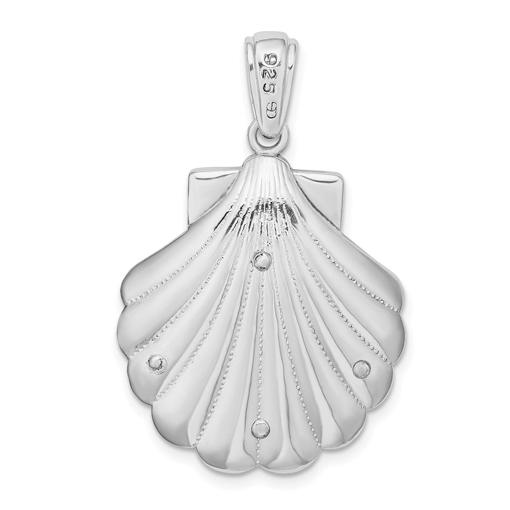 Sterling Silver Rhodium-plated Enameled Blue Shell w/Starfish Pendant