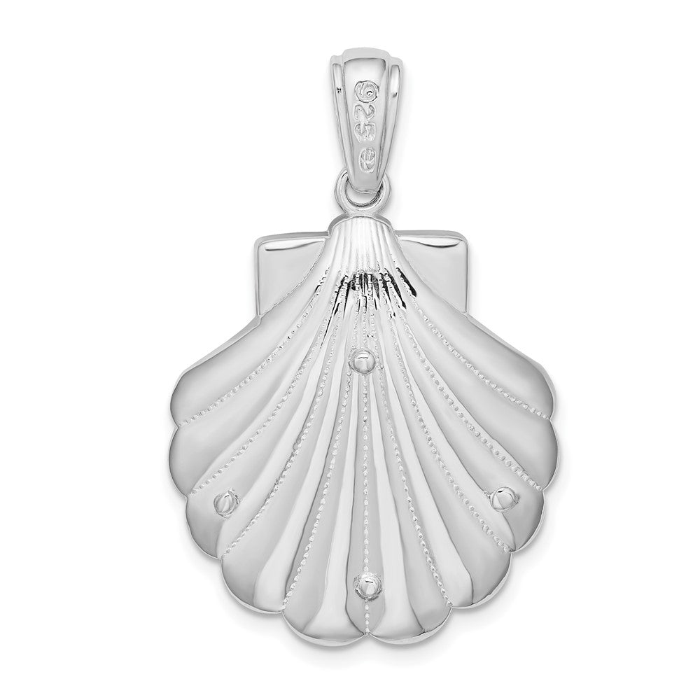 Sterling Silver Rhodium-plated Enameled Blue Shell w/Turtle Pendant
