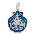 Sterling Silver Rhodium-plated Enameled Blue Shell w/Turtle Pendant