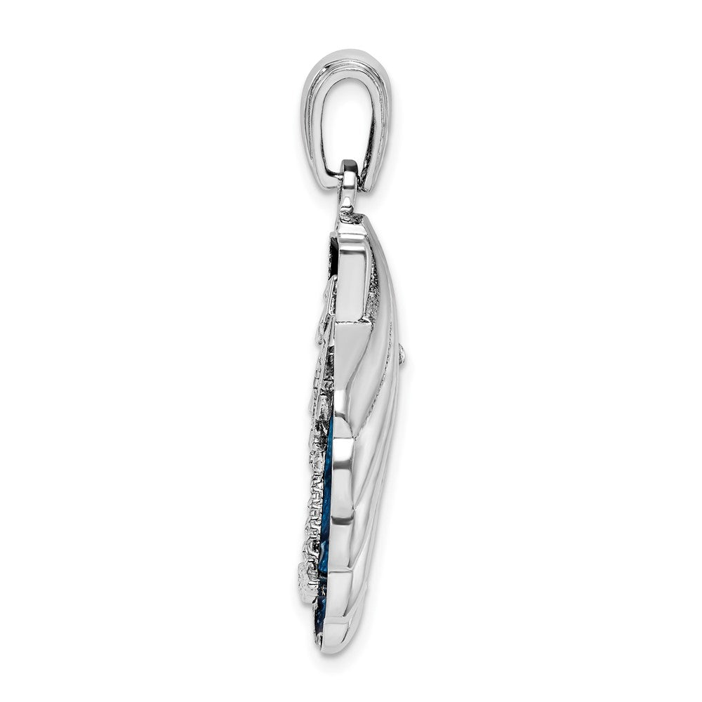 Sterling Silver Rhodium-plated Enamel Blue Shell w/Palm Trees Pendant