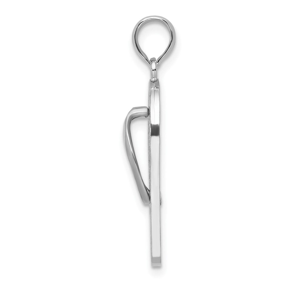 Sterling Silver Rhodium-plated 3D Enamel Beach Scene Flip-flop Pendant