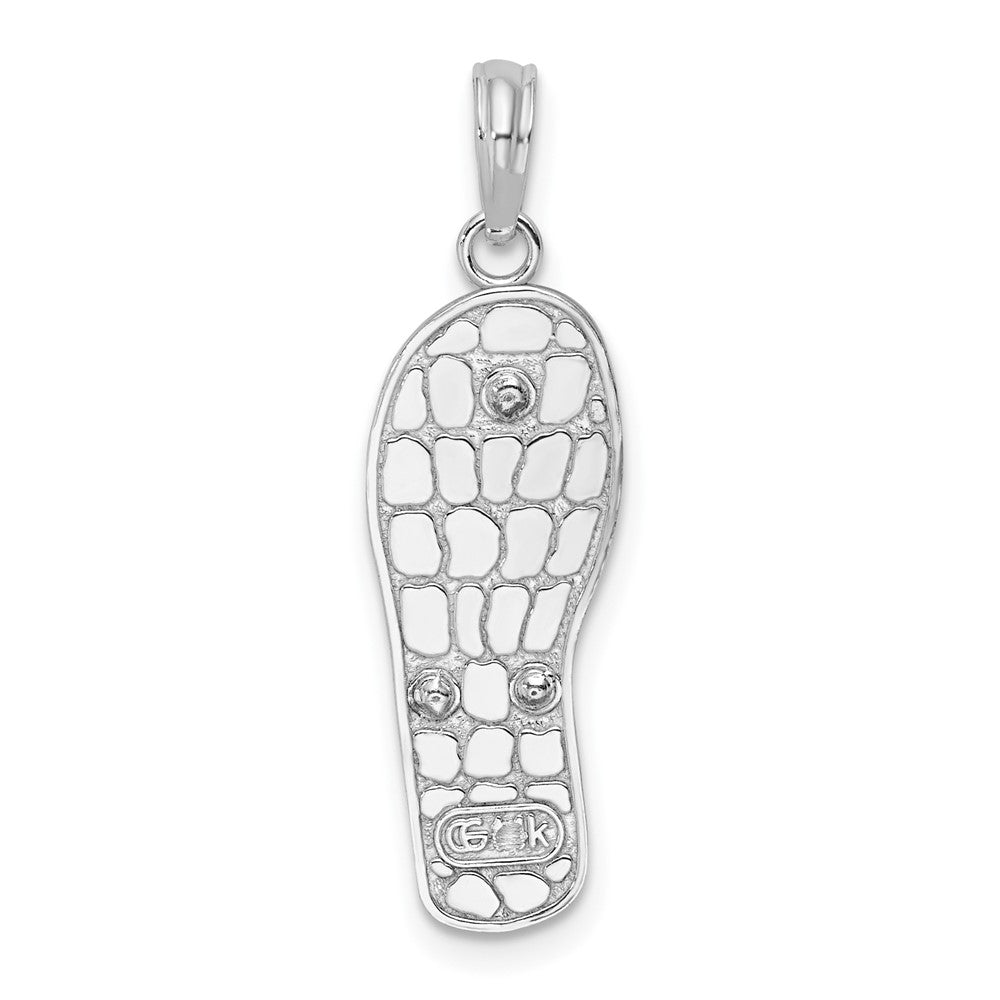 Sterling Silver Rhodium-plated 3D Enamel Beach Scene Flip-flop Pendant