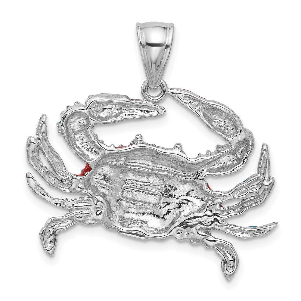 Sterling Silver Rhodium-plated Polished Enameled Blue Crab Pendant