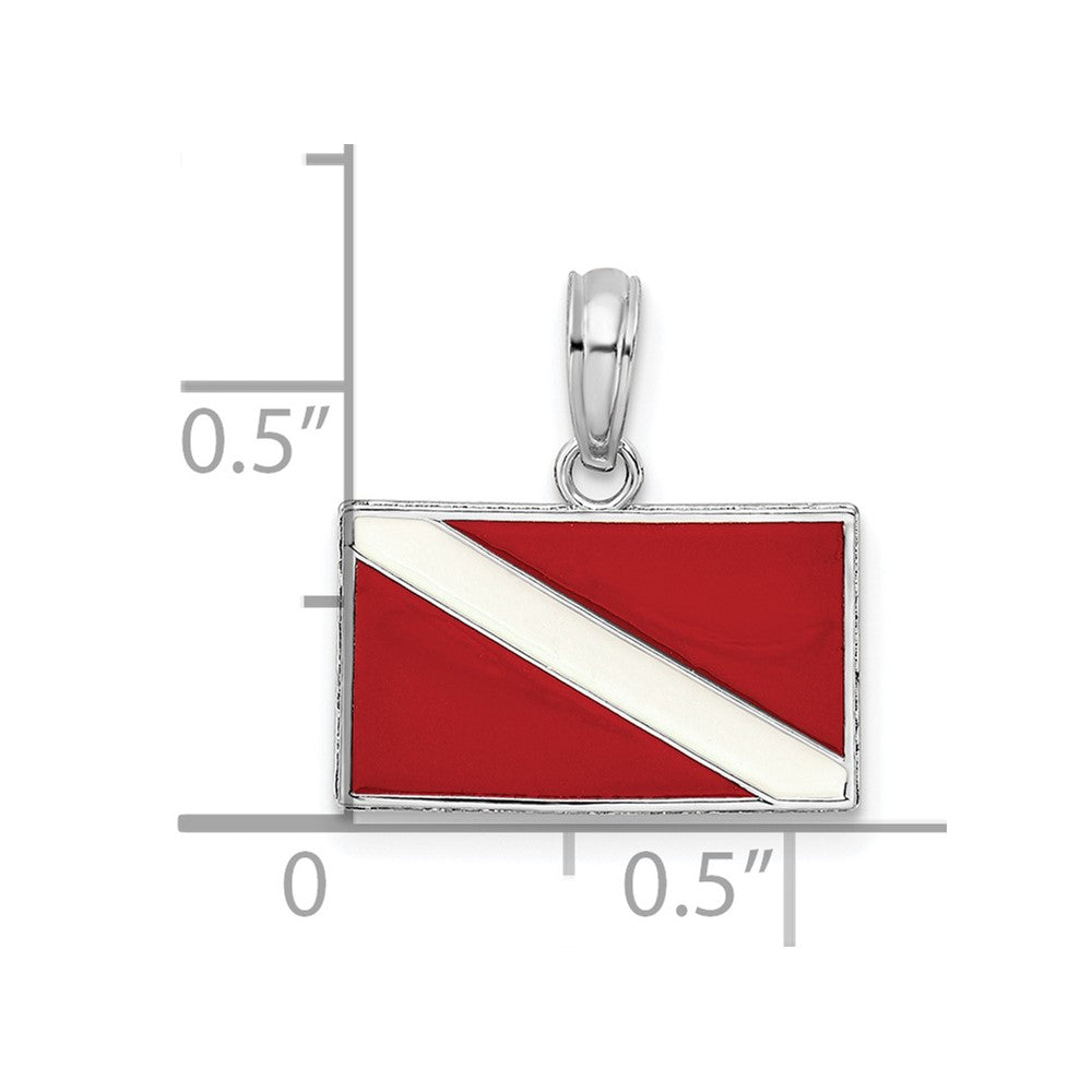 Sterling Silver Rhodium-plated Polished Enameled Dive Flag Pendant