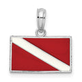 Sterling Silver Rhodium-plated Polished Enameled Dive Flag Pendant