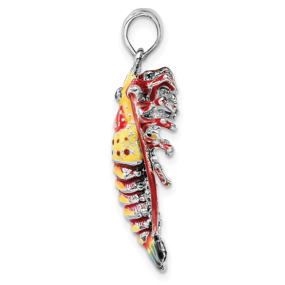 Sterling Silver Rhodium-plated Polished Enamel Florida Lobster Pendant