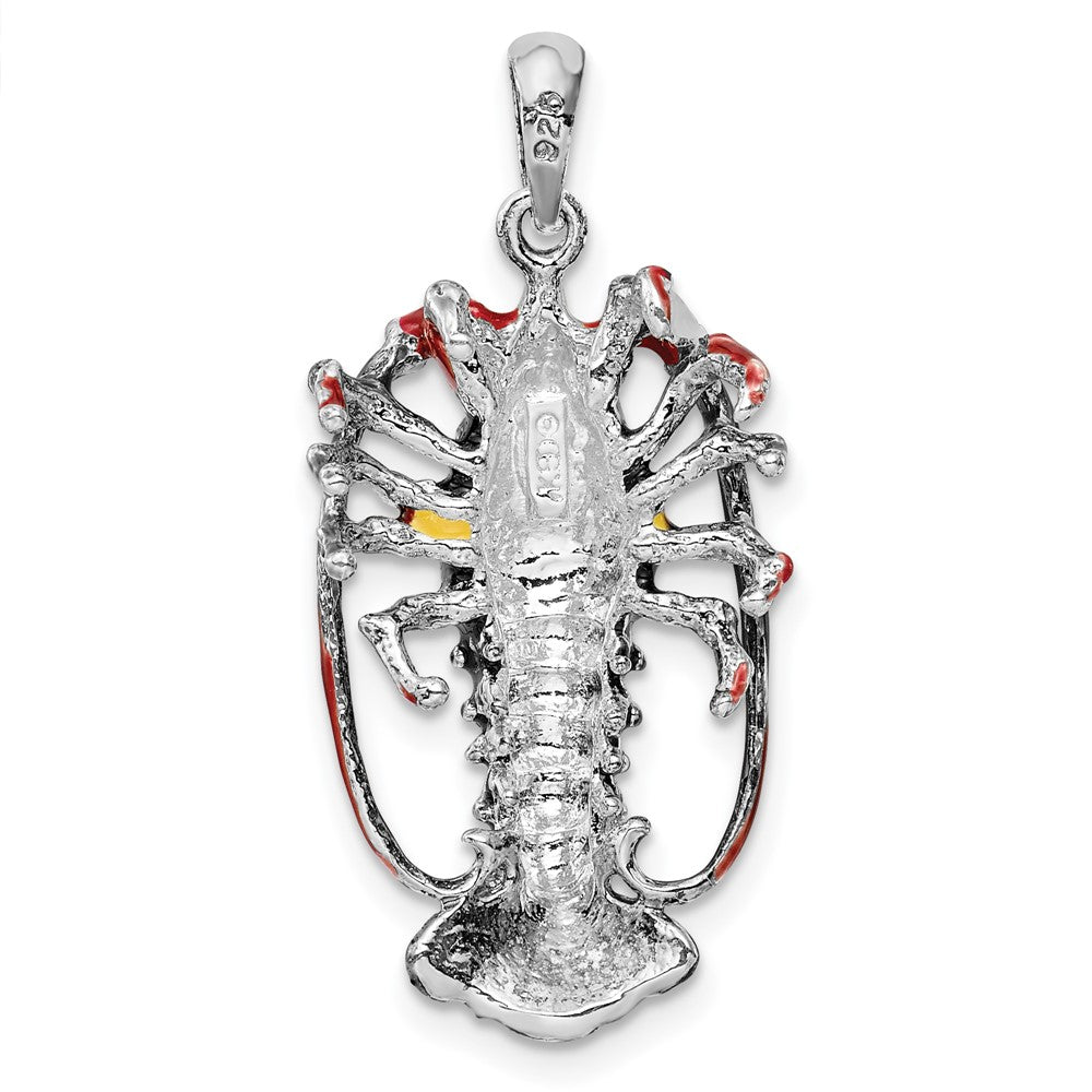 Sterling Silver Rhodium-plated Polished Enamel Florida Lobster Pendant