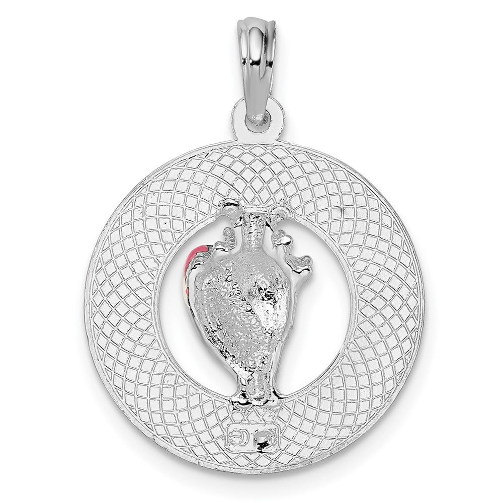 Sterling Silver Rhodium-plated Enameled Sanibel Circle w/Shell Pendant
