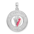 Sterling Silver Rhodium-plated Enameled Sanibel Circle w/Shell Pendant