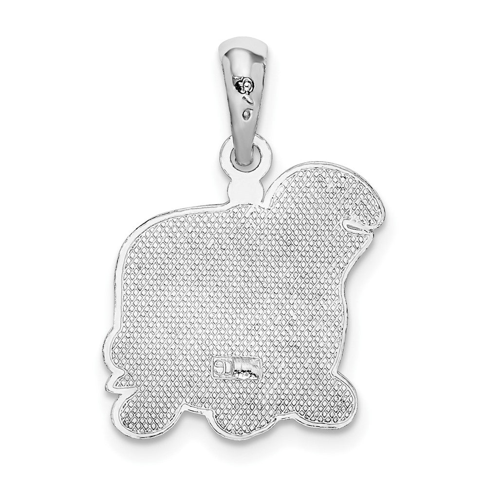 Sterling Silver Rhodium-plated Polished Enameled Green Turtle Pendant