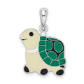Sterling Silver Rhodium-plated Polished Enameled Green Turtle Pendant