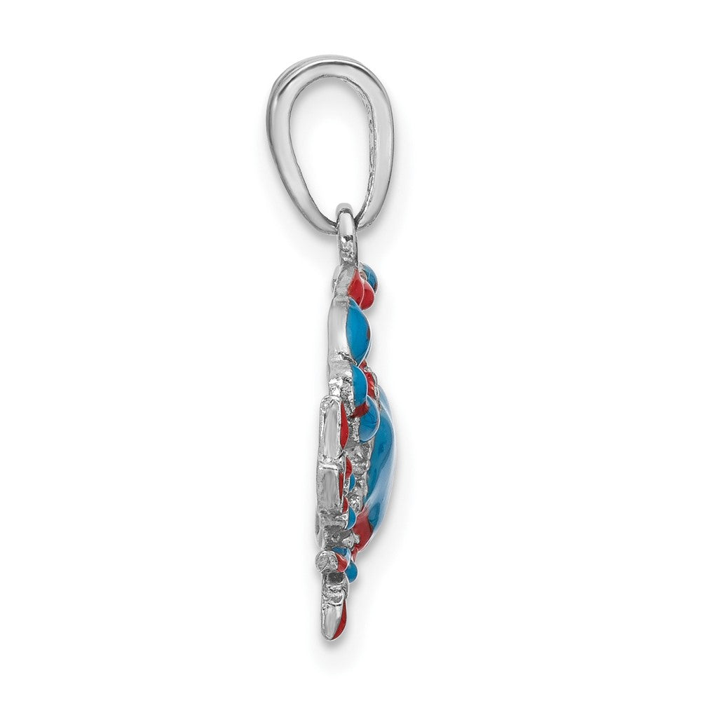 Sterling Silver Rhodium-plated Polished Enameled Blue Crab Pendant
