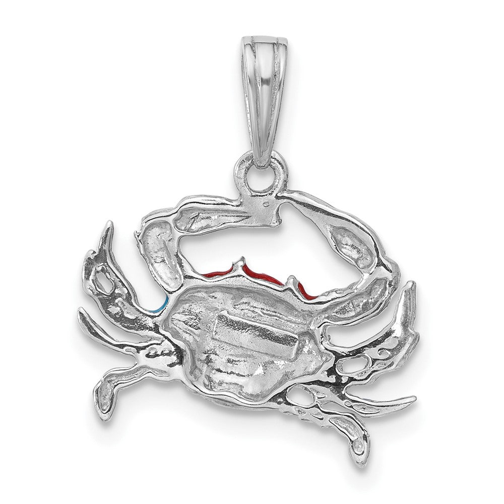 Sterling Silver Rhodium-plated Polished Enameled Blue Crab Pendant