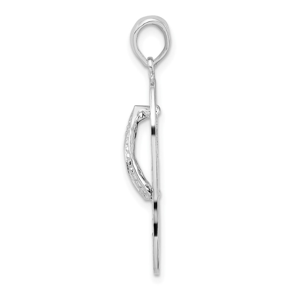 Sterling Silver Rhodium-plated Enameled Beach Scene Flip-flop Pendant