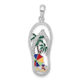 Sterling Silver Rhodium-plated Enameled Beach Scene Flip-flop Pendant
