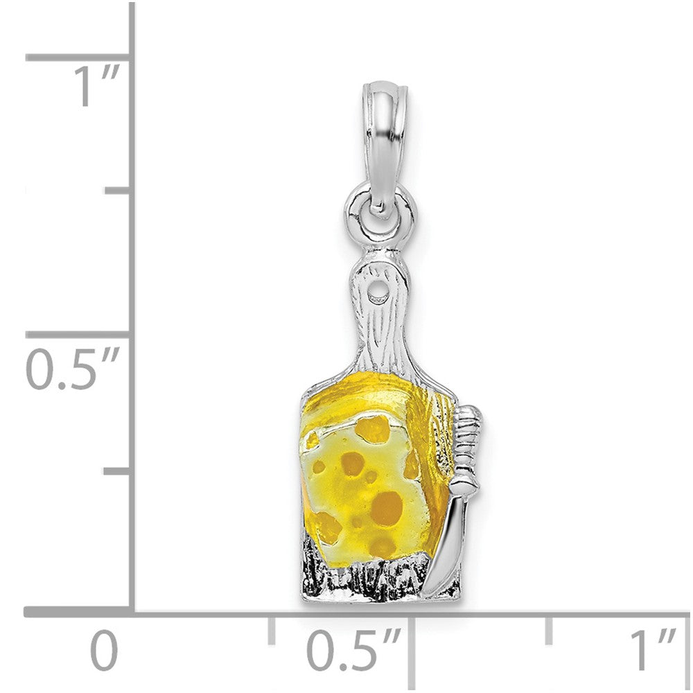Sterling Silver Rhodium-plated Enameled Cheese Board w/Knife Pendant