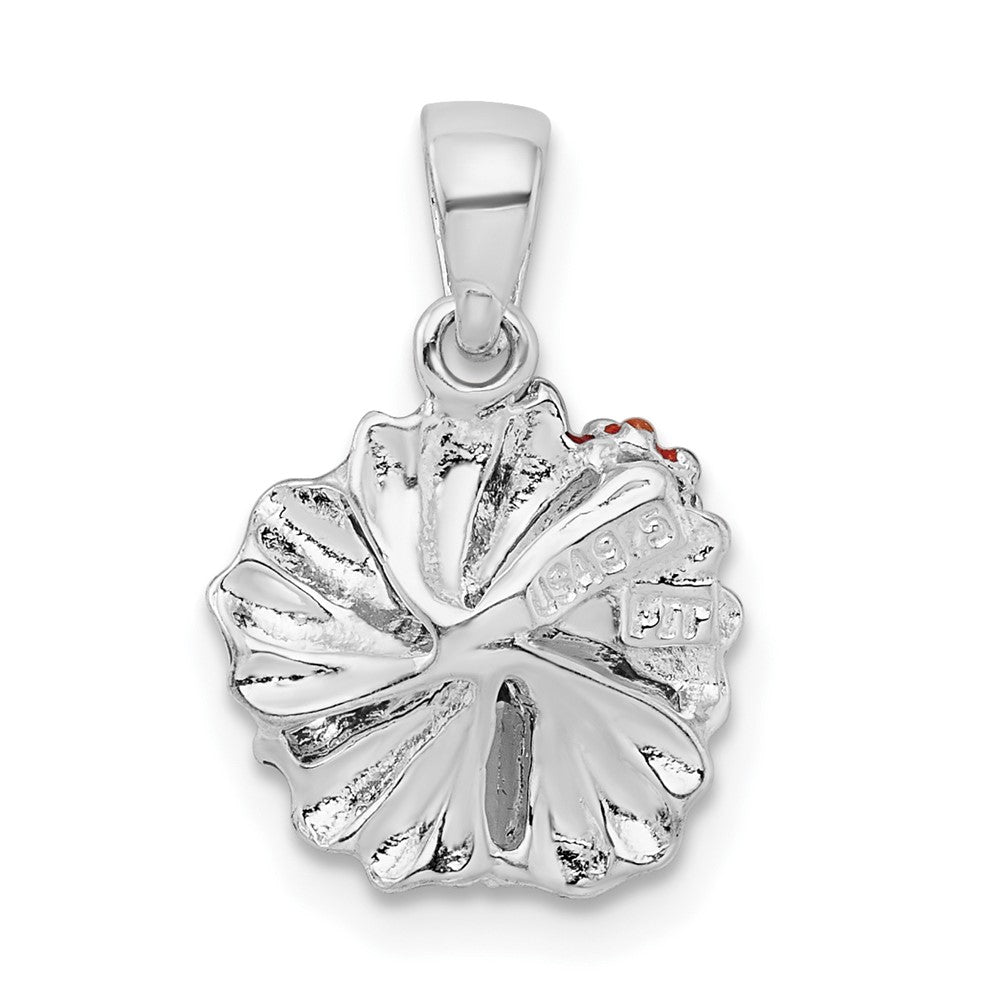 Sterling Silver Rhodium-plated Polished Enameled Red Hibiscus Pendant