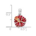 Sterling Silver Rhodium-plated Polished Enameled Red Hibiscus Pendant