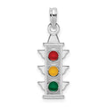 Sterling Silver Rhodium-plated Polished Enameled Traffic Light Pendant