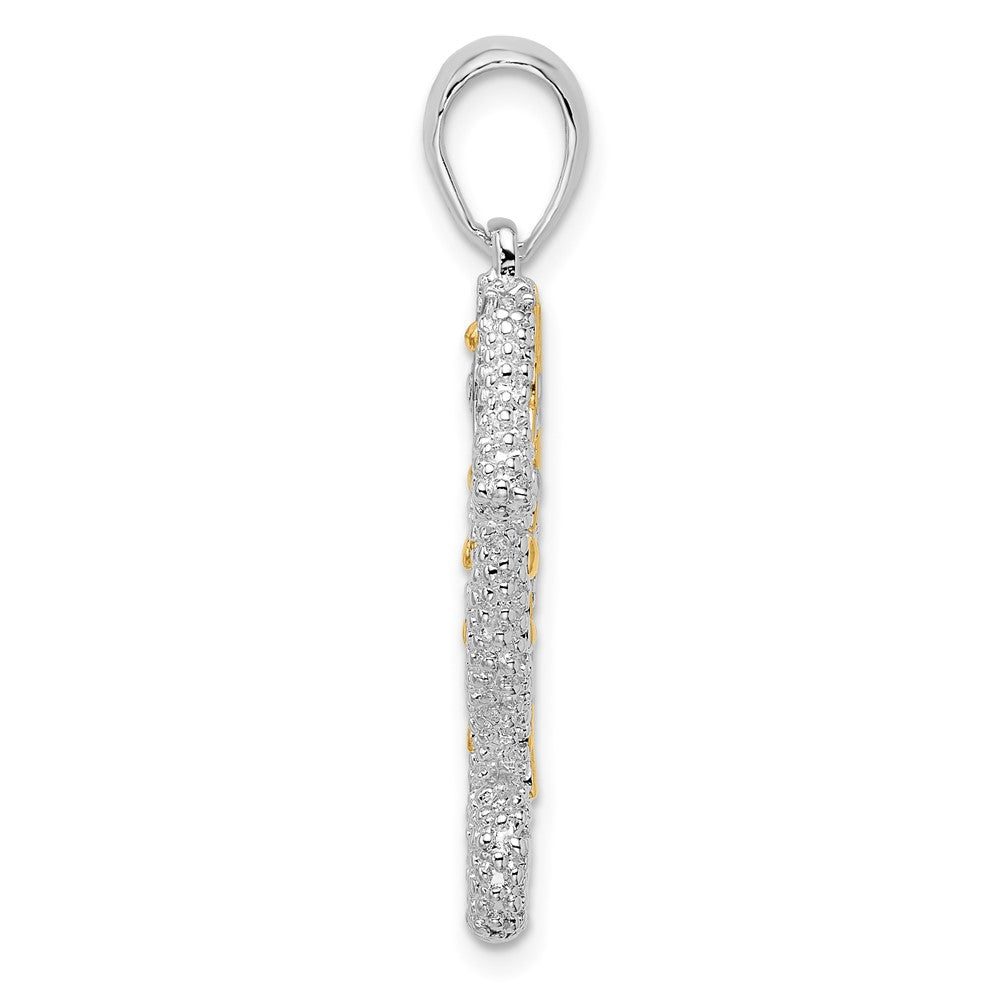 Sterling Silver Rhodium-plated 3D Lg. Seahorse w/14k Accent Pendant