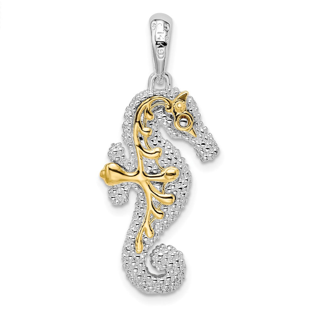 Sterling Silver Rhodium-plated 3D Lg. Seahorse w/14k Accent Pendant