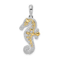 Sterling Silver Rhodium-plated 3D Lg. Seahorse w/14k Accent Pendant