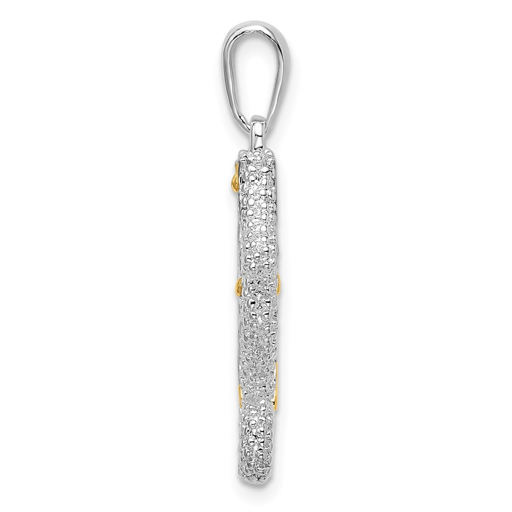 Sterling Silver Rhodium-plated 3D Seahorse w/14k Accent Pendant