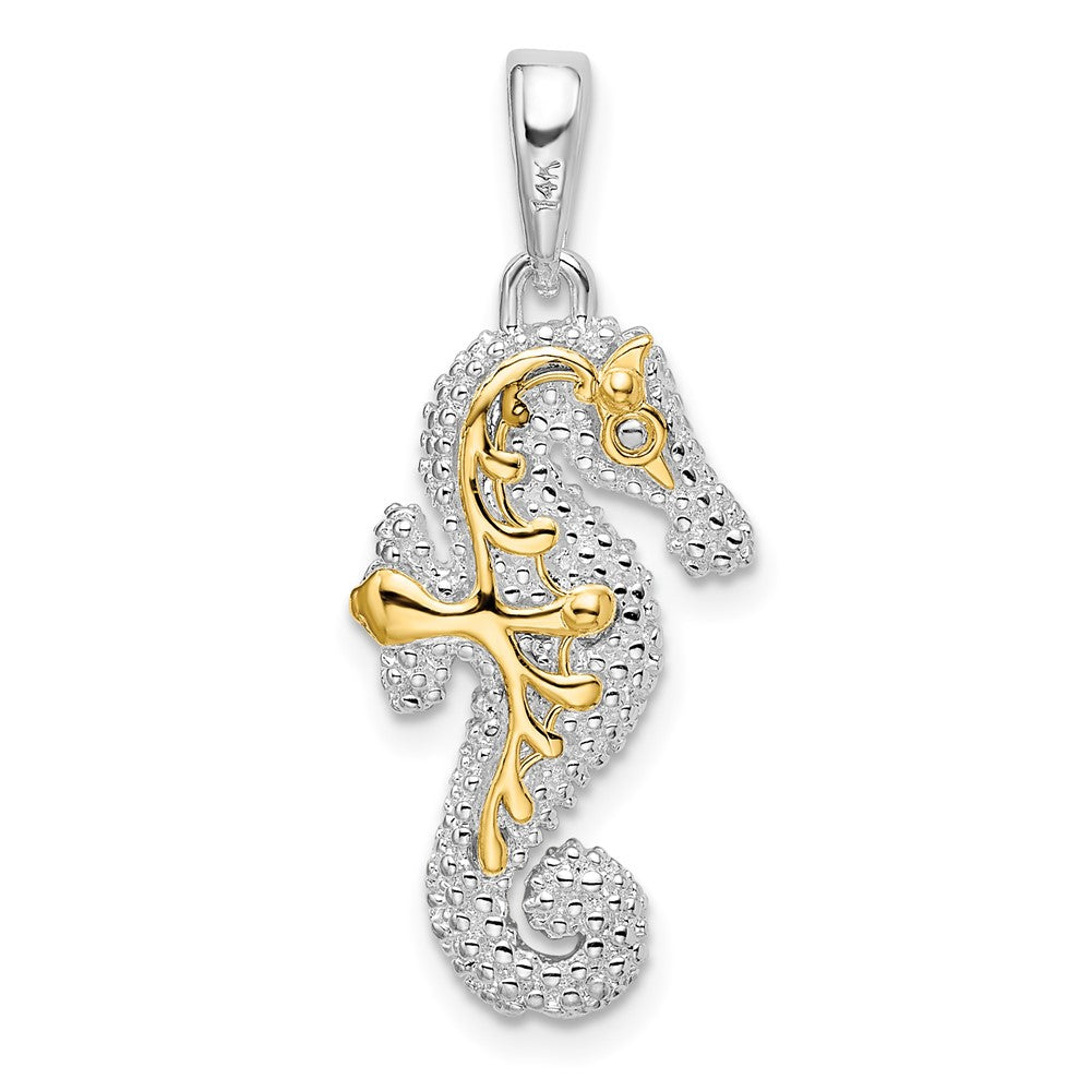 Sterling Silver Rhodium-plated 3D Seahorse w/14k Accent Pendant