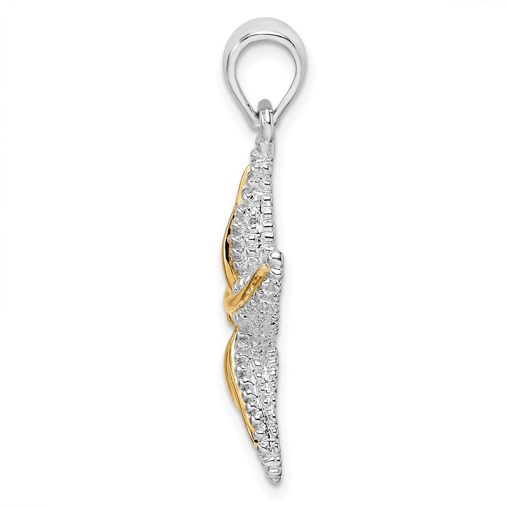 Sterling Silver Rhodium-plated Polished Starfish w/14k Accent Pendant
